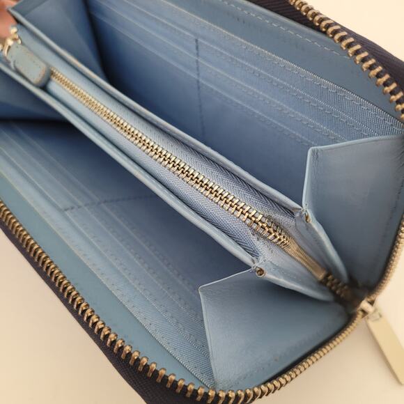 Lanvin Solid Blue Leather Zip Around Large Wallet Long Clutch Logo Designer - Picture 5 of 10